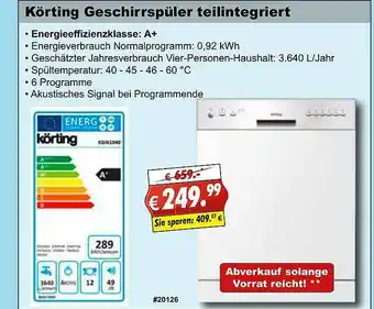 Stabilo Fachmarkt Körting Geschirrspüler Teilintegriert Angebot