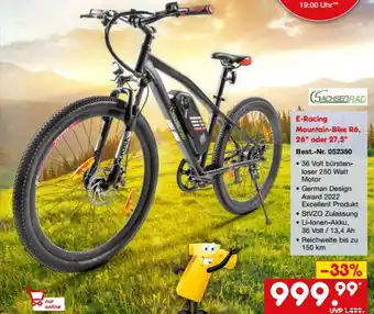 Netto Marken-Discount SACHSENRAD E-Racing Mountain-Bike R6, 26" oder 27,5" Angebot