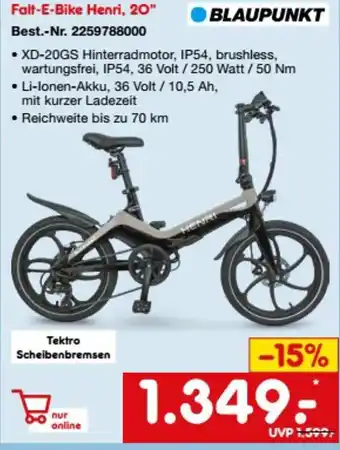 Netto Marken-Discount BLAUPUNKT Falt-E-Bike Henri, 20" Angebot