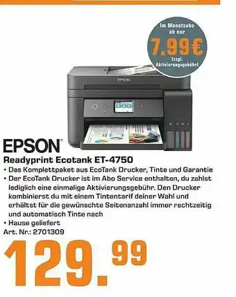 Saturn Epson Readyprint Ecotank Et-4750 Angebot