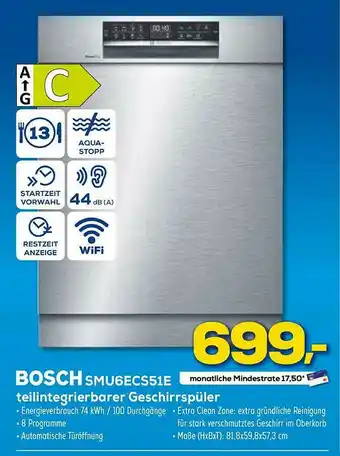 Euronics XXL Bosch Smu6ecs51e Teilintegrierbarer Geschirrspüler Angebot