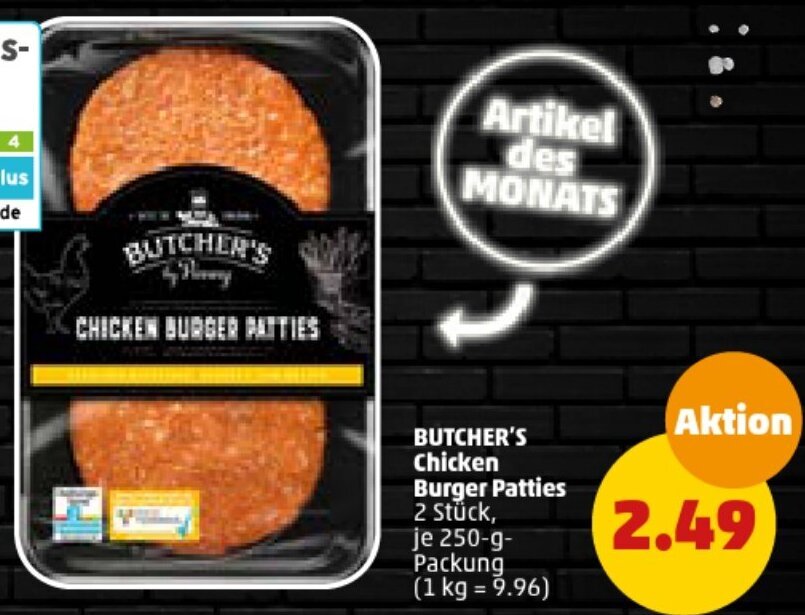 BUTCHER'S Chicken Burger Patties 250gPackung Angebot bei PENNY