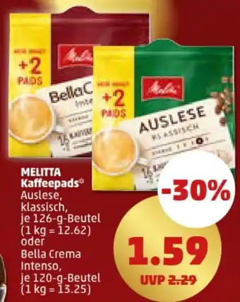 PENNY MELITTA Kaffeepads 126/120 g Beutel Angebot