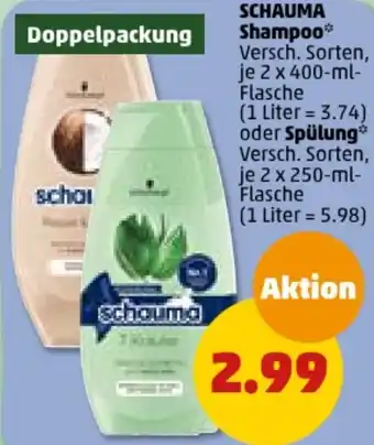 PENNY SCHAUMA Shampoo 2 x 400-ml oder Spülung 2 x 250-ml-Flasche Angebot