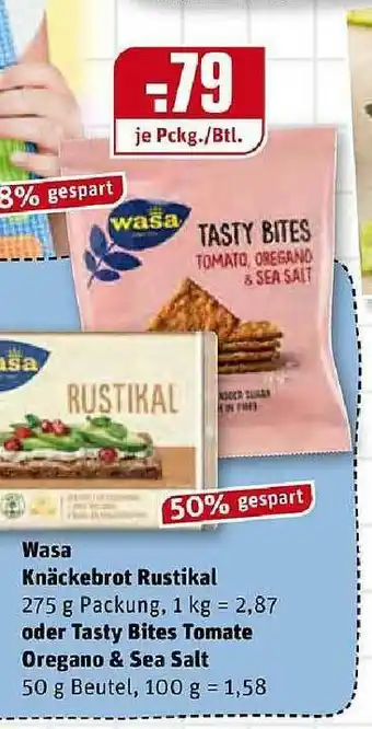 REWE Kaufpark Wasa Knäckebrot Rustikal Oder Tasty Bites Tomate Oregano & Sea Salt Angebot