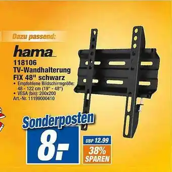 expert Techno Land Hama 118106 Tv-wandhalterung Fix 48 Angebot