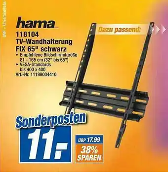 expert Techno Land Hama 118104 Tv-wandhalterung Fix 65 Angebot