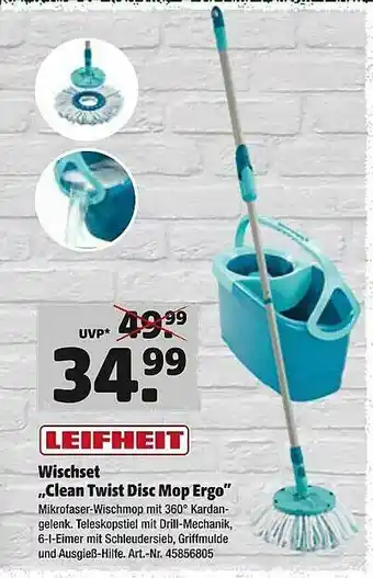 Hagebau Leifheit Wischset „clean Twist Disc Mop Ergo” Angebot