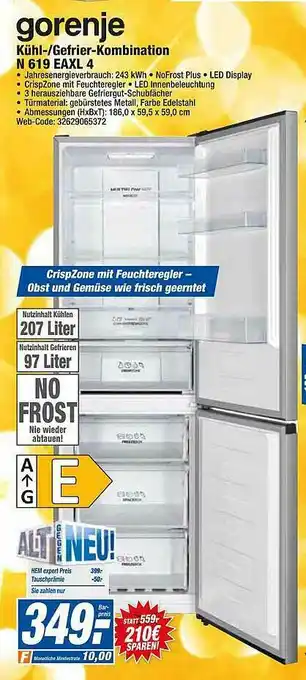 HEM Expert Gorenje Kühl- Gefrierkombination ,619 Eaxl 4 Angebot