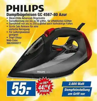 HEM Expert Philips Dampfbügeleisen Gc 4567-80 Azur Angebot