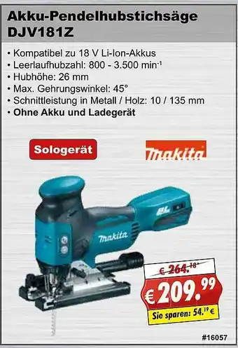 Stabilo Fachmarkt Makita Akku-pendelhubstichsäge Djv181z Angebot