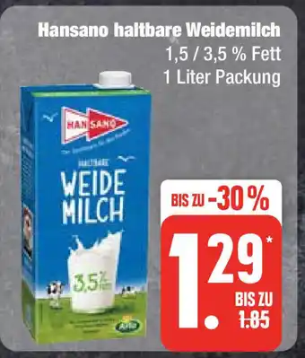 Edeka Hansano haltbare Weidemilch 1 L Angebot