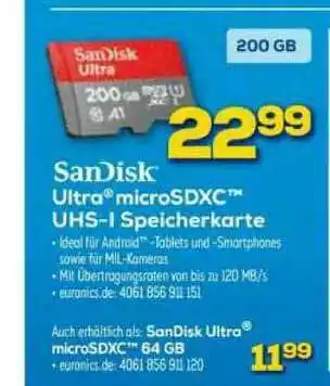 Euronics Sandisk Ultra Microsdxc Uhs-i Speicherkarte Angebot