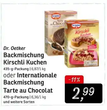 KONSUM Dr Oetker Backmischung Kirschli Kuchen Oder Internationale Backmischung Tarte Au Chocolat Angebot