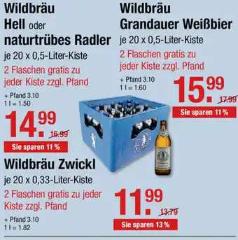 V Markt Wildbräu Hell oder naturtrübes Radler 20x0,5L Angebot