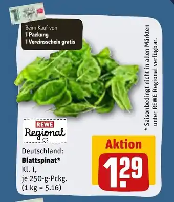 REWE REWE Regional Blattspinat* je 250 g Angebot