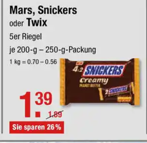 V Markt Mars, Snickers oder Twix 200-250g Angebot