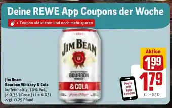 REWE Jim Beam Bourbon Whiskey & Cola je 0,33 L Angebot