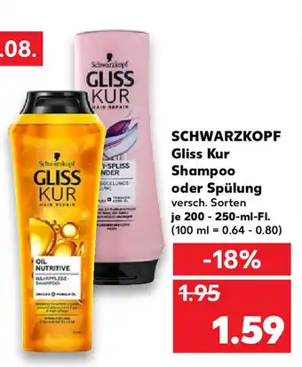 Kaufland Schwarzkopf Gliss Kur Shampoo oder Spülung 200-250 ml-Fl Angebot