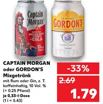 Kaufland Captain Morgan oder Gordon's Mixgetränk 0,33L Angebot