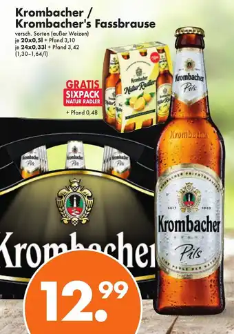 Trink und Spare Krombacher / Krombacher's Fassbrause 20x0,5/24x0,33 L Angebot