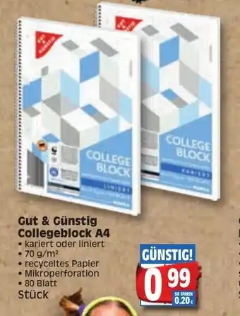 Edeka Gut & Günstig Collegeblock A4 Angebot