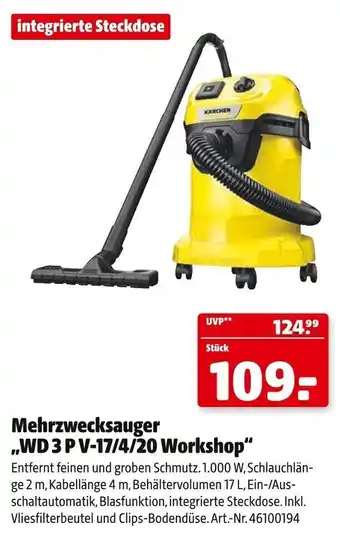 Hagebau KÄRCHER Mehrzwecksauger ,,WD 3 P V-17/4/20 Workshop" Angebot