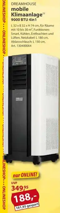 Sonderpreis Baumarkt DREAMHOUSE mobile Klimaanlage 9000 BTU 4in1 Angebot