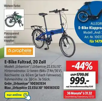 Lidl Prophete E-Bike Faltrad, 20 Zoll Angebot