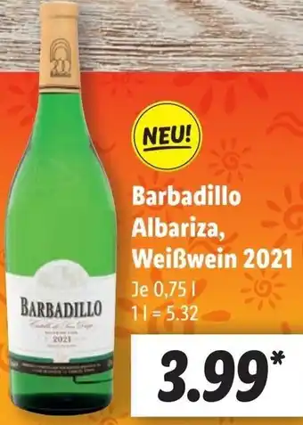 Lidl Barbadillo Albariza, Weißwein 2021 Angebot