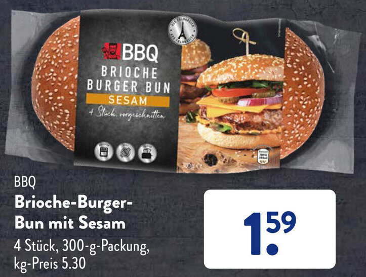 BBQ BriocheBurgerBun mit Sesam 300 g Packung Angebot bei Aldi Süd