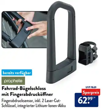 Aldi Süd prophete Fahrrad-Bügelschloss mit Fingerabdrucköffner Angebot