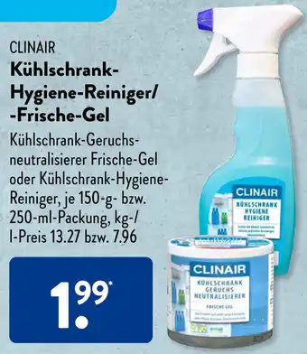 Aldi Süd CLINAIR Kühlschrank-Hygiene-Reiniger/ -Frische-Gel 150 g/250 ml Packung Angebot