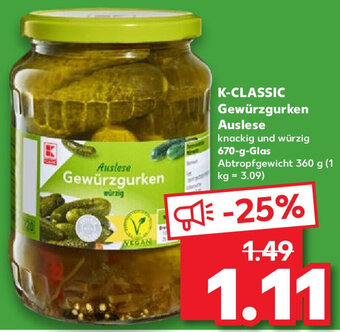 Kaufland K-CLASSIC Gewürzgurken Auslese 670-g-Glas Angebot