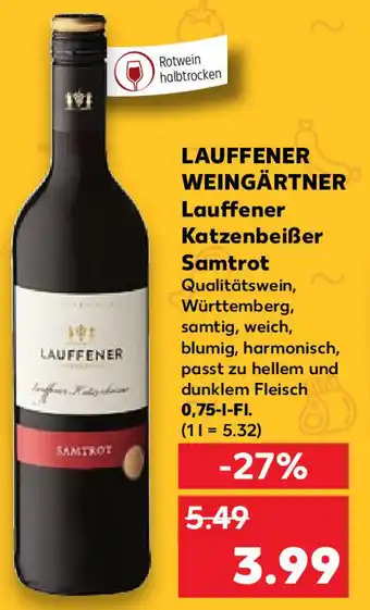 Kaufland LAUFFENER WEINGÄRTNER Lauffener Katzenbeißer Samtrot 0,75 L-Fl. Angebot