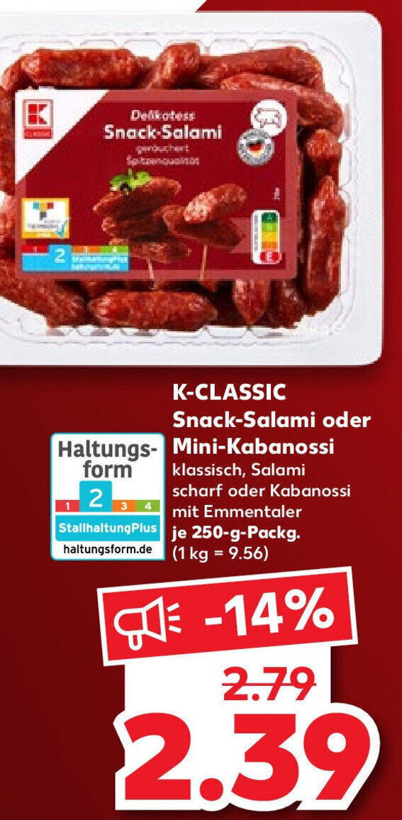 KCLASSIC SnackSalami oder Mini Kabanossi 250 g Packg. Angebot bei