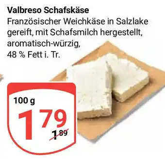 Globus Valbreso Schafskäse je 100 g Angebot