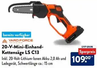 Aldi Nord Yard Force 20-V-Mini-Einhand-Kettensäge LS C13 Angebot