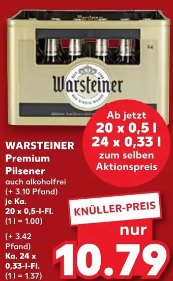 Kaufland WARSTEINER Premium Pilsener Ka. 20x0,5 L/24x0,33 L-Fl. Angebot