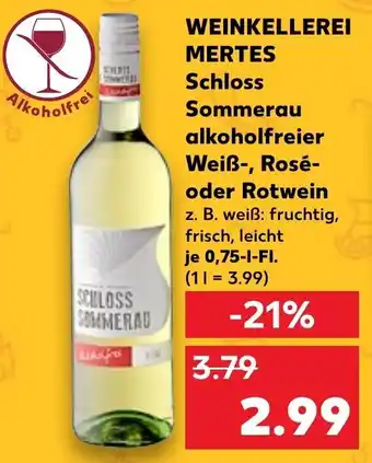 Kaufland WEINKELLEREI MERTES Schloss Sommerau alkoholfreier Weiß-, Rosé- oder Rotwein 0,75-L Angebot