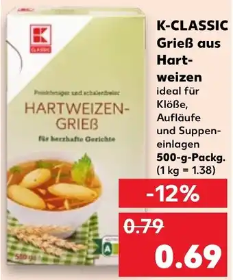 Kaufland K-CLASSIC Grieß aus Hartweizen 500 g Packg. Angebot