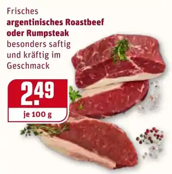 REWE Frisches argentinisches Roastbeef oder Rumpsteak 100g Angebot