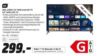 MediaMarkt ok. ODL 43951 UC-TAB Android TV 43" UHD LED TV Angebot