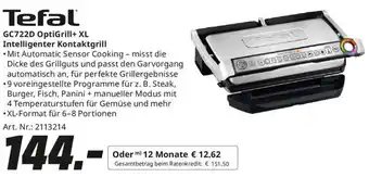 MediaMarkt Tefal GC722D OptiGrill+ XL Intelligenter Kontaktgrill Angebot