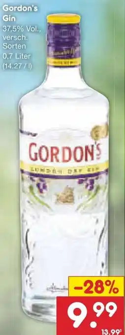 Netto Marken-Discount Gordon's Gin 0,7 Liter Angebot