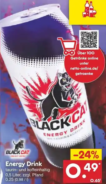 Netto Marken-Discount BLACK CAT Energy Drink 0,5 Liter Angebot