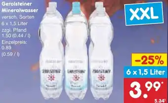 Netto Marken-Discount Gerolsteiner Mineralwasser 6 x 1,5 Liter Angebot