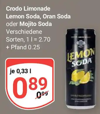 Globus Crodo Limonade Lemon Soda, Oran Soda oder Mojito Soda 330ml Angebot