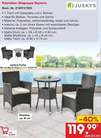 Netto Marken-Discount JUSKYS Polyrattan-Sitzgruppe Bayamo Angebot