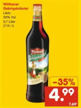 Netto Getränke Discount Wilthener Gebirgskräuter Likör 700ml Angebot